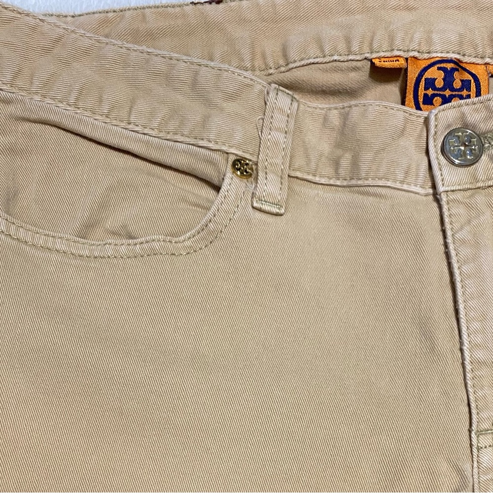 Tory Burch Khaki Cropped Skinny Pants Tan Mid-Rise Stretch Pants Size 30 - Picture 7 of 13
